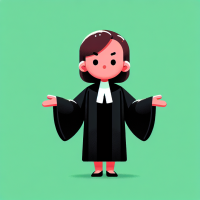 a women judge wearing her uniform standing, her hands in 180 degree, in green background, simple cartoonish theme, ratio 9:16, 1080* 1920